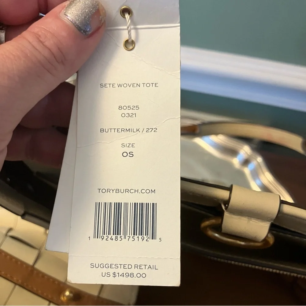 Tory Burch $1498 Sete Woven Tote in Buttermilk